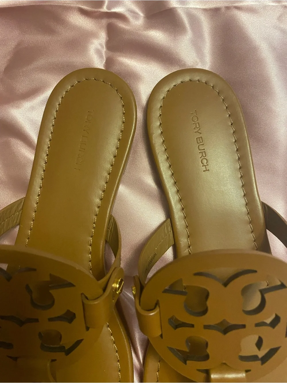 Tory Burch Olive Brown Logo Thong Sandals